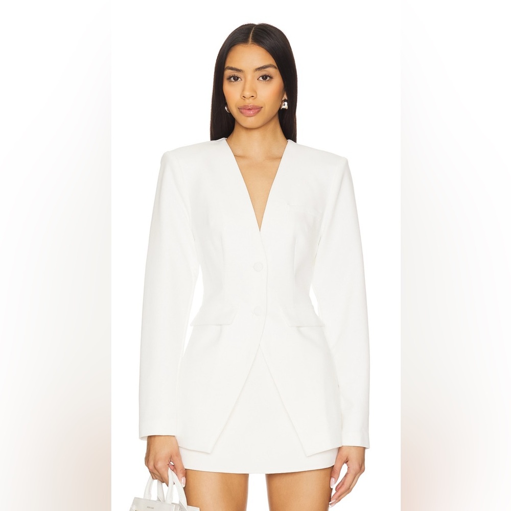 Isla Blazer White V-Neck Blazer Jacket